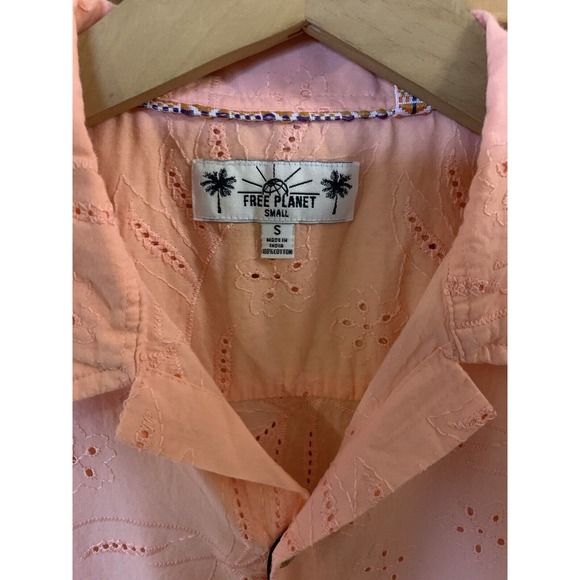 Free Planet New Collection SS Cotton Collared Button Down Faded Rose Mens S NWT - Picture 5 of 6
